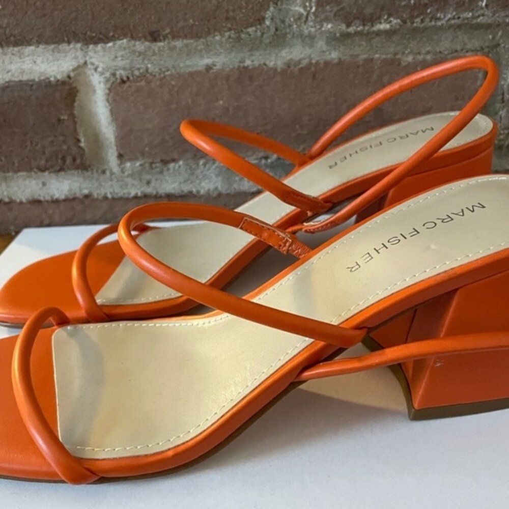 Marc Fisher shoes Galvin block heel strappy leather orange size 7